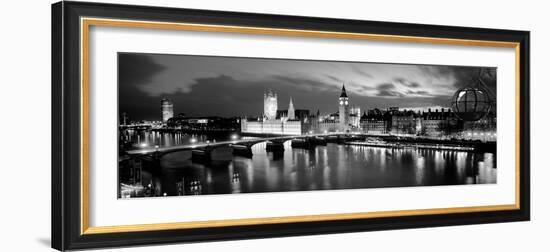 Buildings Lit Up at Dusk, Big Ben, Houses of Parliament, London, England-null-Framed Photographic Print