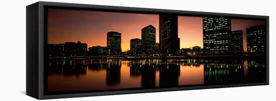 Buildings Lit Up at Dusk, Oakland, Alameda County, California, USA-null-Framed Premier Image Canvas