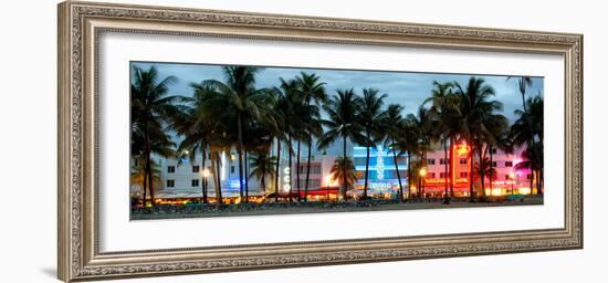 Buildings Lit Up at Dusk - Ocean Drive - Miami Beach-Philippe Hugonnard-Framed Photographic Print