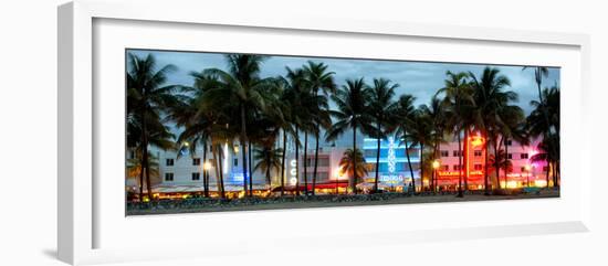 Buildings Lit Up at Dusk - Ocean Drive - Miami Beach-Philippe Hugonnard-Framed Photographic Print