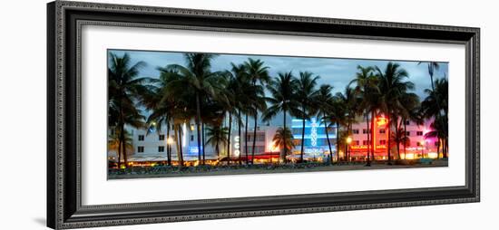 Buildings Lit Up at Dusk - Ocean Drive - Miami Beach-Philippe Hugonnard-Framed Photographic Print