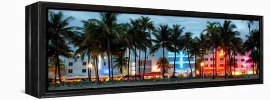 Buildings Lit Up at Dusk - Ocean Drive - Miami Beach-Philippe Hugonnard-Framed Premier Image Canvas