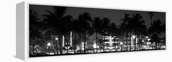 Buildings Lit Up at Dusk of Ocean Drive - Miami Beach - Florida-Philippe Hugonnard-Framed Premier Image Canvas