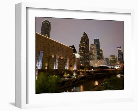 Buildings Lit Up at Dusk, Wortham Theater Center, Houston, Texas, USA-null-Framed Photographic Print