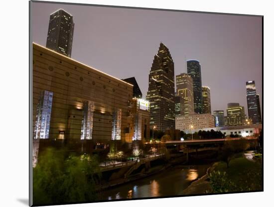 Buildings Lit Up at Dusk, Wortham Theater Center, Houston, Texas, USA-null-Mounted Photographic Print