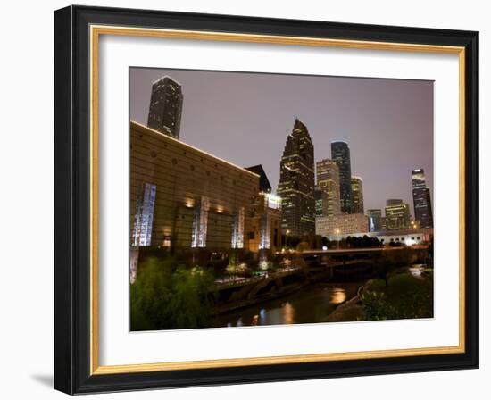 Buildings Lit Up at Dusk, Wortham Theater Center, Houston, Texas, USA-null-Framed Photographic Print