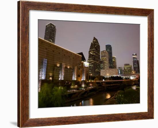 Buildings Lit Up at Dusk, Wortham Theater Center, Houston, Texas, USA-null-Framed Photographic Print