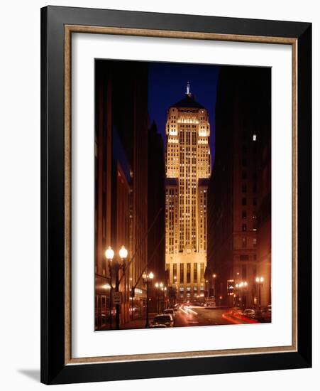 Buildings Lit Up at Night, Chicago Board of Trade Building, Lasalle Street, Chicago, Cook County-null-Framed Photographic Print