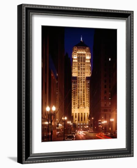 Buildings Lit Up at Night, Chicago Board of Trade Building, Lasalle Street, Chicago, Cook County-null-Framed Photographic Print