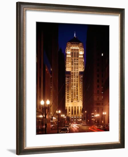 Buildings Lit Up at Night, Chicago Board of Trade Building, Lasalle Street, Chicago, Cook County-null-Framed Photographic Print