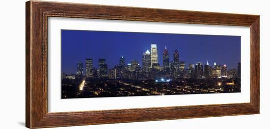 Buildings Lit Up at Night in a City, Comcast Center, Center City, Philadelphia-null-Framed Photographic Print