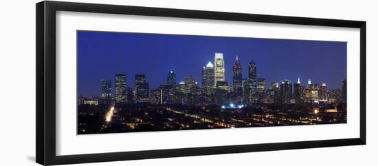 Buildings Lit Up at Night in a City, Comcast Center, Center City, Philadelphia-null-Framed Photographic Print