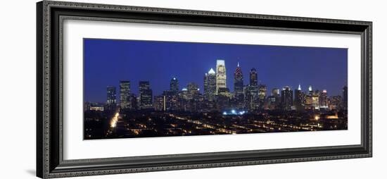 Buildings Lit Up at Night in a City, Comcast Center, Center City, Philadelphia-null-Framed Photographic Print