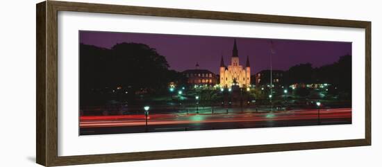 Buildings Lit Up at Night, Jackson Square, St. Louis Cathedral, French Quarter, New Orleans-null-Framed Photographic Print