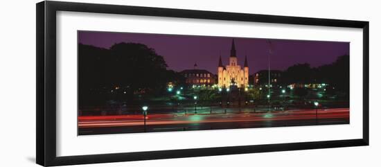 Buildings Lit Up at Night, Jackson Square, St. Louis Cathedral, French Quarter, New Orleans-null-Framed Photographic Print