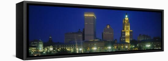 Buildings Lit Up at Night, Providence, Providence County, Rhode Island, USA-null-Framed Premier Image Canvas