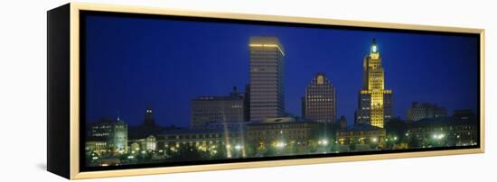 Buildings Lit Up at Night, Providence, Providence County, Rhode Island, USA-null-Framed Premier Image Canvas