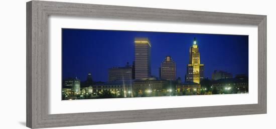 Buildings Lit Up at Night, Providence, Providence County, Rhode Island, USA-null-Framed Photographic Print