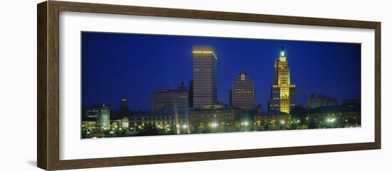 Buildings Lit Up at Night, Providence, Providence County, Rhode Island, USA-null-Framed Photographic Print
