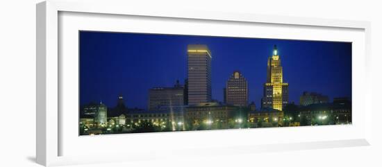 Buildings Lit Up at Night, Providence, Providence County, Rhode Island, USA-null-Framed Photographic Print