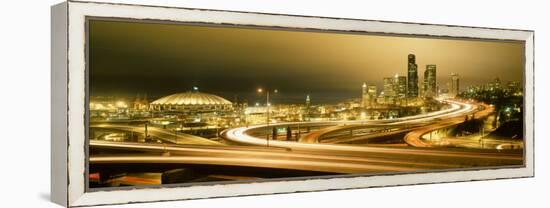 Buildings Lit Up at Night, Seattle, Washington State, USA-null-Framed Premier Image Canvas