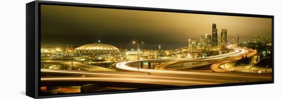 Buildings Lit Up at Night, Seattle, Washington State, USA-null-Framed Premier Image Canvas