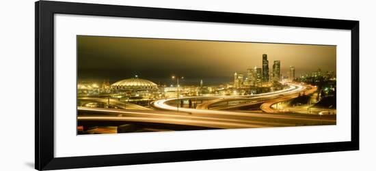 Buildings Lit Up at Night, Seattle, Washington State, USA-null-Framed Photographic Print