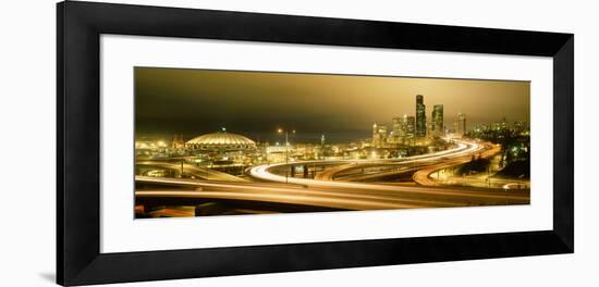 Buildings Lit Up at Night, Seattle, Washington State, USA-null-Framed Photographic Print