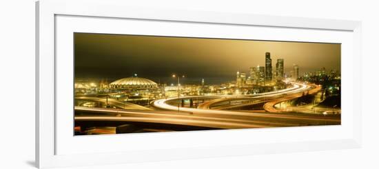 Buildings Lit Up at Night, Seattle, Washington State, USA-null-Framed Photographic Print