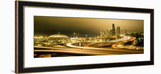 Buildings Lit Up at Night, Seattle, Washington State, USA-null-Framed Photographic Print