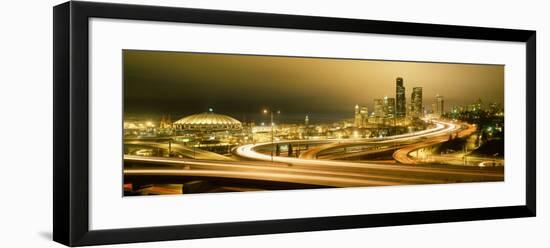 Buildings Lit Up at Night, Seattle, Washington State, USA-null-Framed Photographic Print