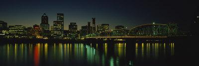 Buildings Lit Up at Night, Willamette River, Portland, Oregon, USA