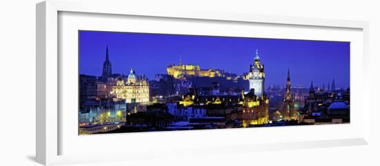 Buildings Lit Up at Night with a Castle in the Background, Edinburgh Castle, Edinburgh, Scotland-null-Framed Photographic Print