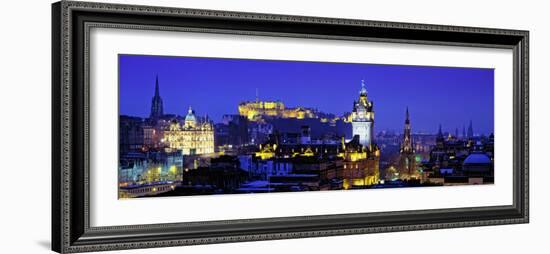 Buildings Lit Up at Night with a Castle in the Background, Edinburgh Castle, Edinburgh, Scotland-null-Framed Photographic Print