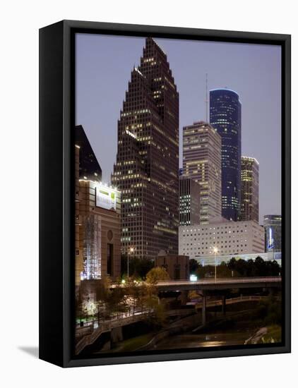 Buildings Lit Up at Night, Wortham Theater Center, Houston, Texas, USA-null-Framed Premier Image Canvas