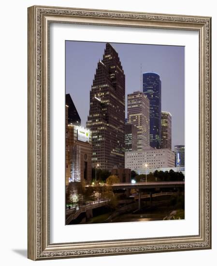 Buildings Lit Up at Night, Wortham Theater Center, Houston, Texas, USA-null-Framed Photographic Print