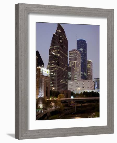 Buildings Lit Up at Night, Wortham Theater Center, Houston, Texas, USA-null-Framed Photographic Print