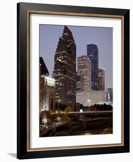 Buildings Lit Up at Night, Wortham Theater Center, Houston, Texas, USA-null-Framed Photographic Print