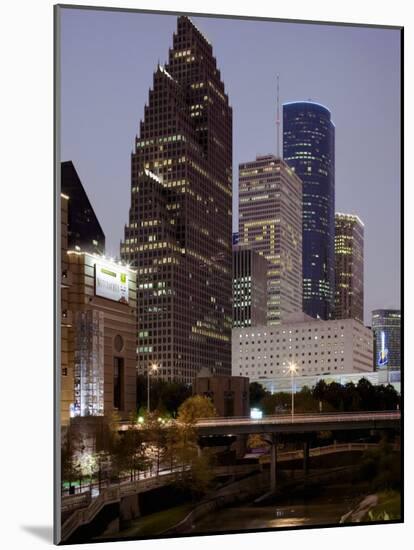 Buildings Lit Up at Night, Wortham Theater Center, Houston, Texas, USA-null-Mounted Photographic Print