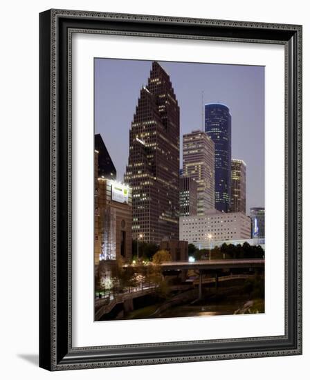 Buildings Lit Up at Night, Wortham Theater Center, Houston, Texas, USA-null-Framed Photographic Print