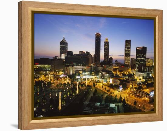 Buildings Lit Up at Sunset, Centennial Olympic Park, Atlanta, Georgia, USA-null-Framed Premier Image Canvas