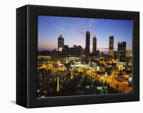 Buildings Lit Up at Sunset, Centennial Olympic Park, Atlanta, Georgia, USA-null-Framed Premier Image Canvas