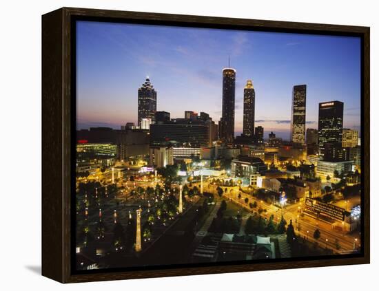 Buildings Lit Up at Sunset, Centennial Olympic Park, Atlanta, Georgia, USA-null-Framed Premier Image Canvas