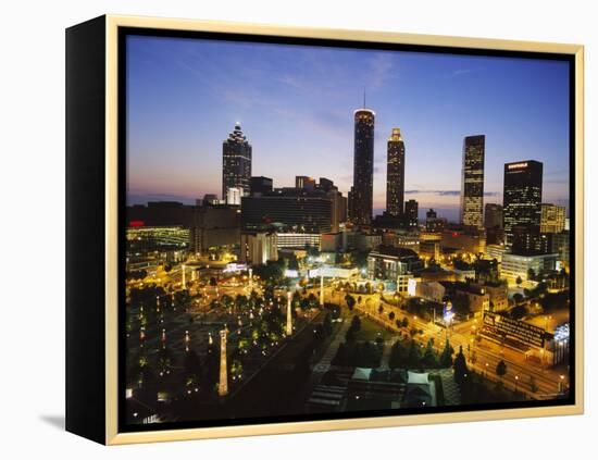 Buildings Lit Up at Sunset, Centennial Olympic Park, Atlanta, Georgia, USA-null-Framed Premier Image Canvas