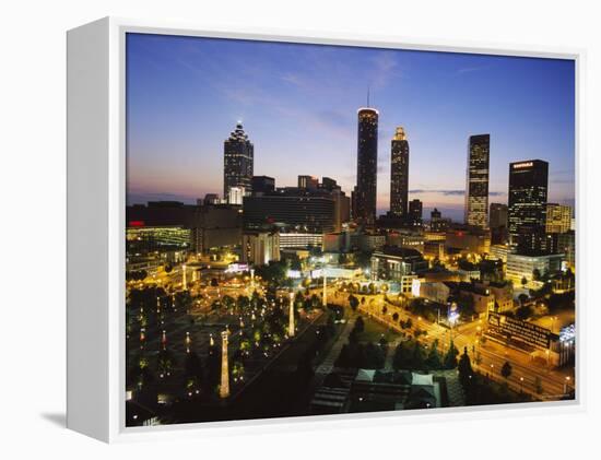 Buildings Lit Up at Sunset, Centennial Olympic Park, Atlanta, Georgia, USA-null-Framed Premier Image Canvas