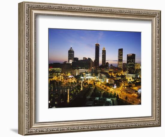 Buildings Lit Up at Sunset, Centennial Olympic Park, Atlanta, Georgia, USA-null-Framed Photographic Print