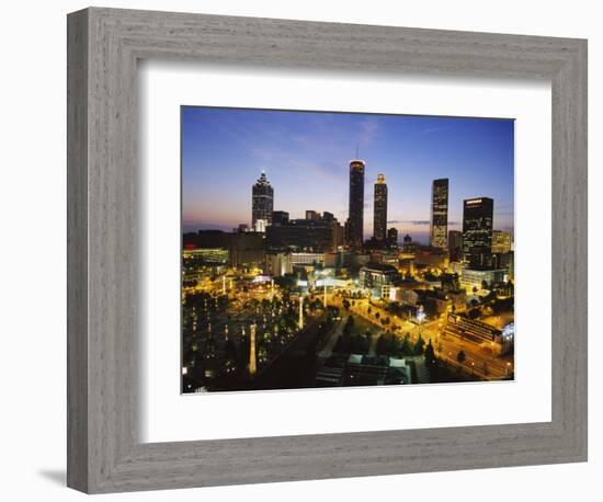 Buildings Lit Up at Sunset, Centennial Olympic Park, Atlanta, Georgia, USA-null-Framed Photographic Print