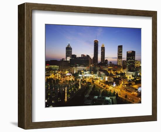 Buildings Lit Up at Sunset, Centennial Olympic Park, Atlanta, Georgia, USA-null-Framed Photographic Print