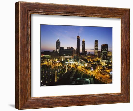 Buildings Lit Up at Sunset, Centennial Olympic Park, Atlanta, Georgia, USA-null-Framed Photographic Print