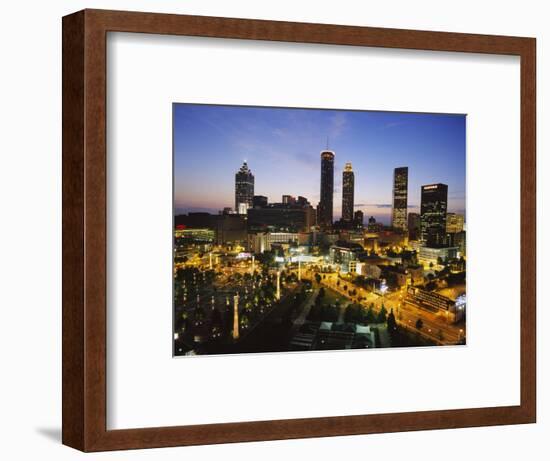 Buildings Lit Up at Sunset, Centennial Olympic Park, Atlanta, Georgia, USA-null-Framed Photographic Print